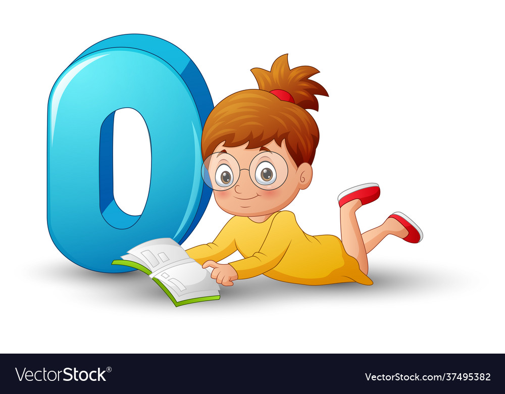 Cartoon letter d with beautiful girl reading