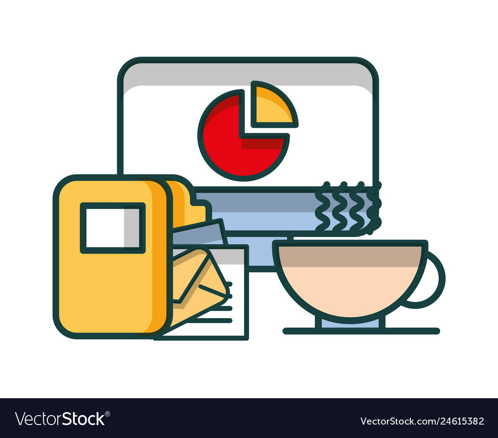 Computer desktop with folder and coffee
