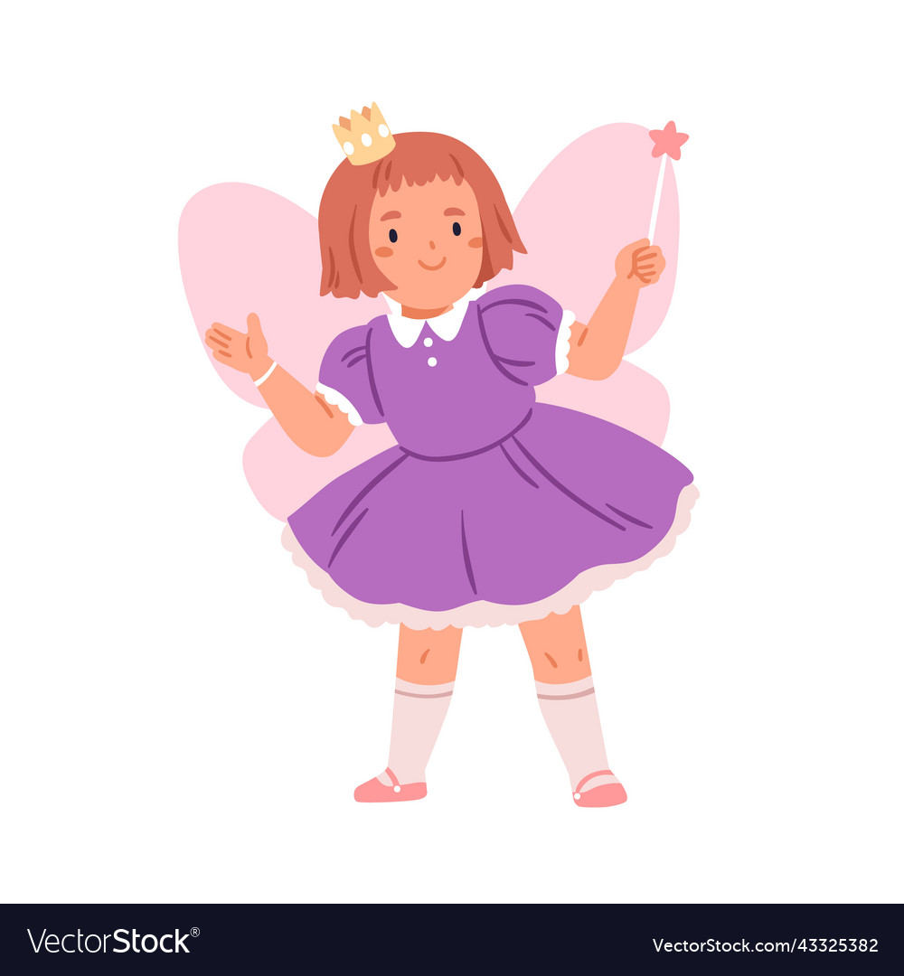 Cute fairy girl disguised in tale princess costume