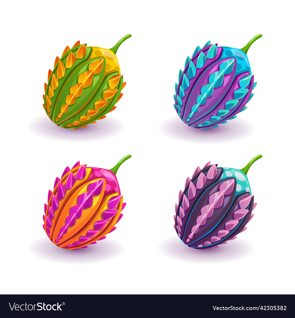 Funny cartoon fantasy fruits unreal berries set vector image Funny cartoon fantasy fruits unreal berries set
