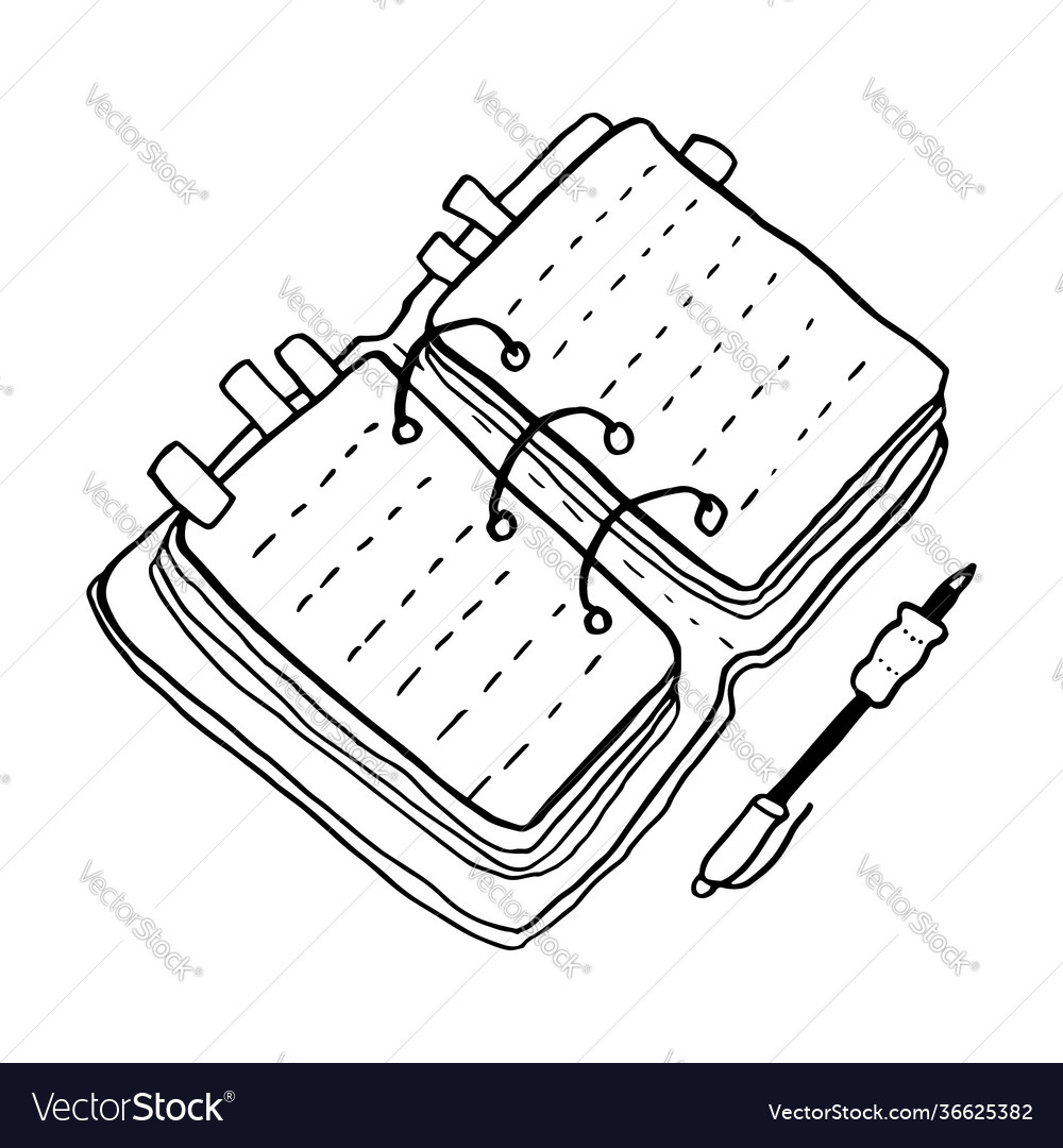 Notebook with bookmarks and pen are shown vector image Notebook with bookmarks and pen are shown