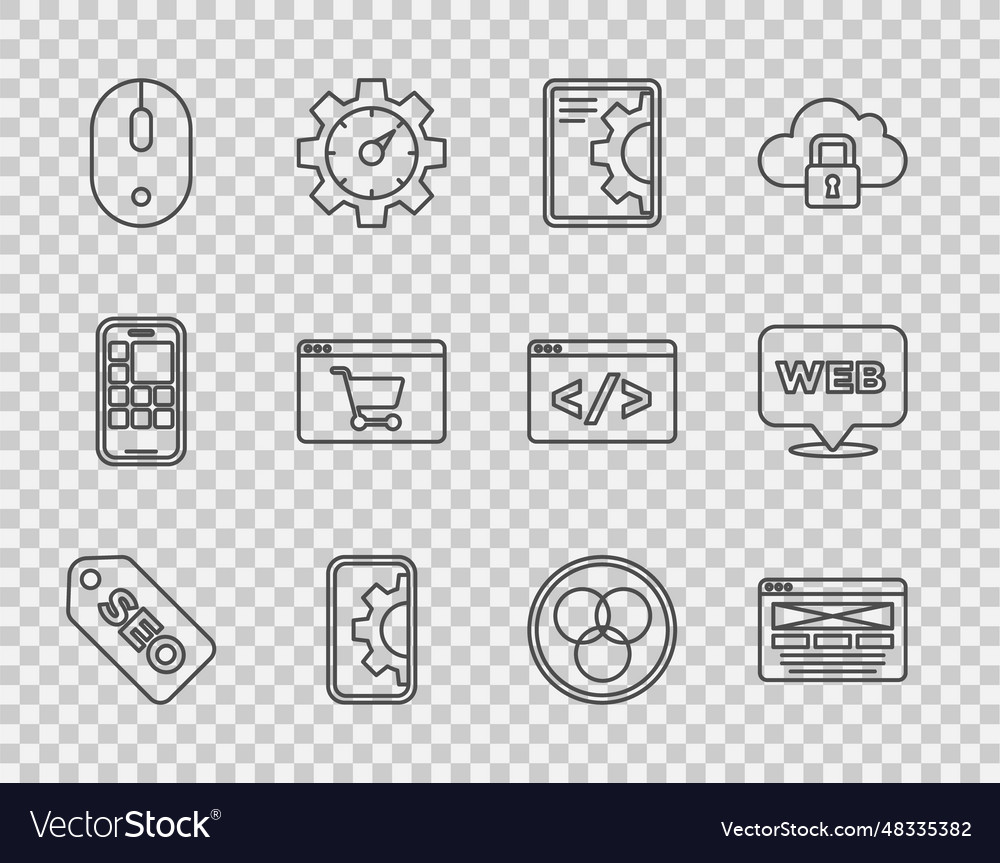 Set line seo optimization ui or ux design web vector image Set line seo optimization ui or ux design web