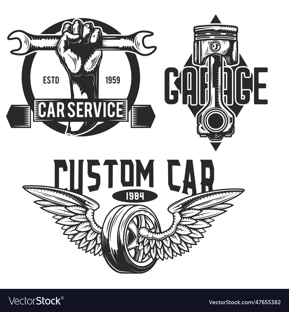 Set of car service emblems labels badges logos