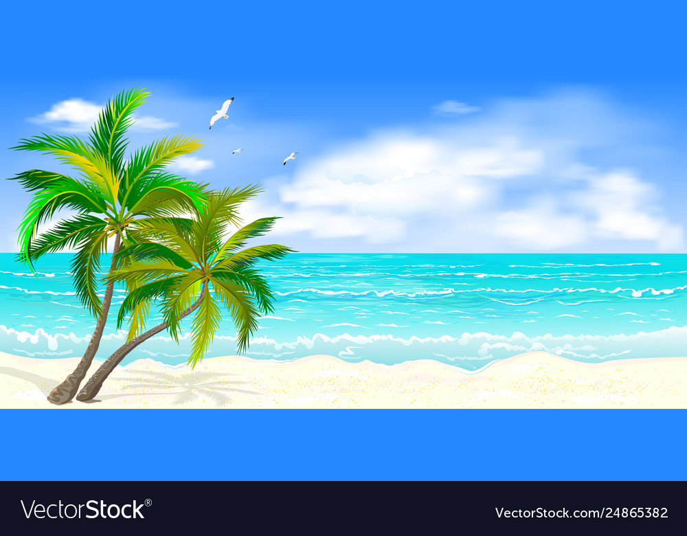 Tropical seascape with palm trees Royalty Free Vector Image