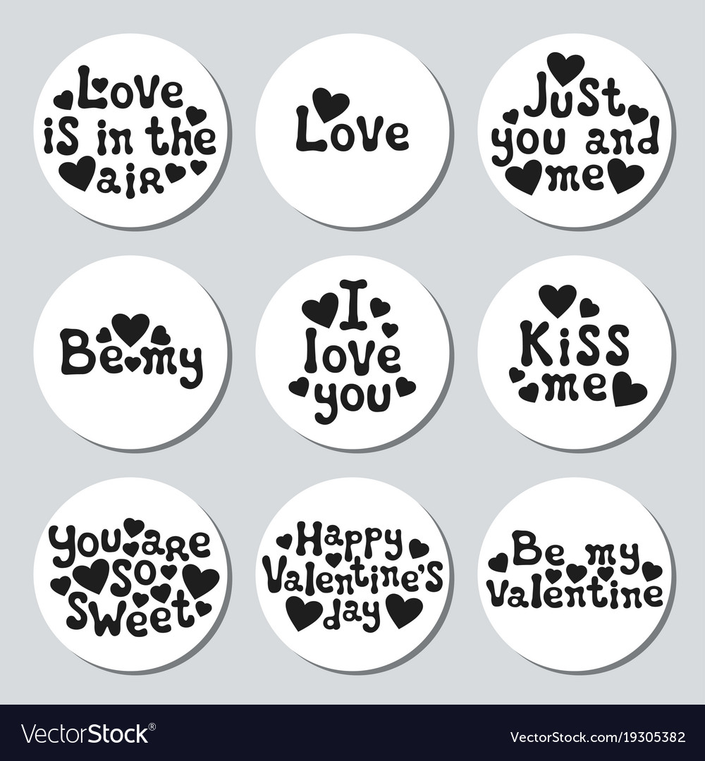 Valentines day round stickers set romantic labels