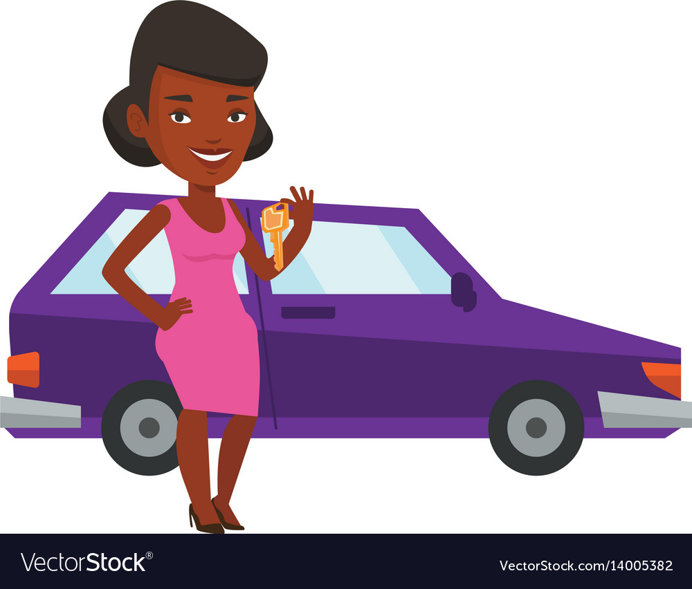 Woman holding keys to her new car