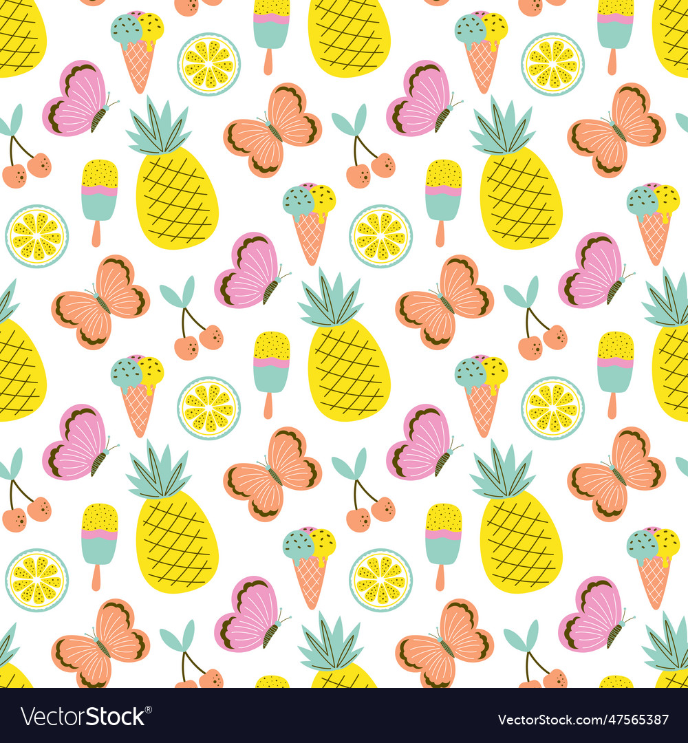 Cartoon summer seamless pattern with tropical