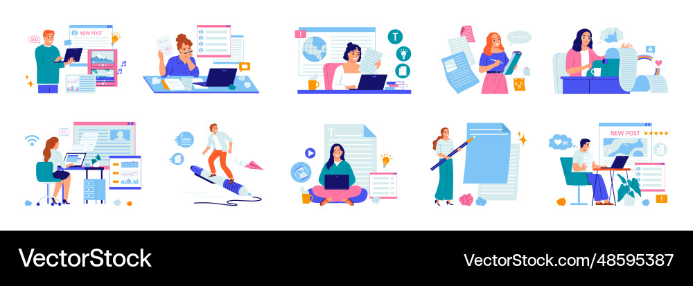 Copywriting flat set Royalty Free Vector Image