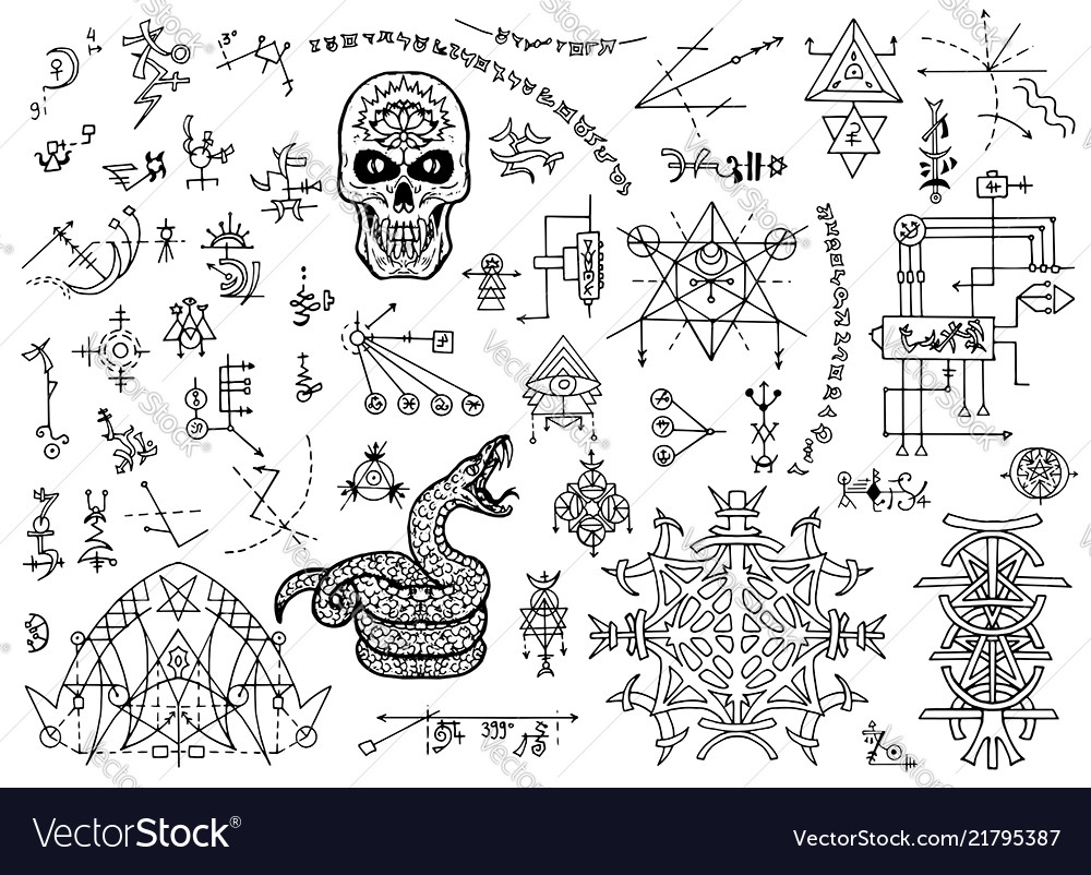 Design set with mystical symbols skull snake vector image Design set with mystical symbols skull snake