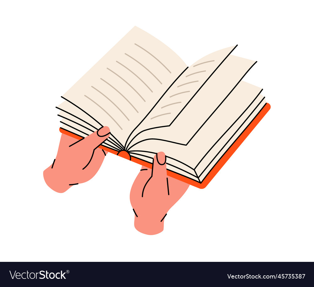 Hand holding open book read more bookstore