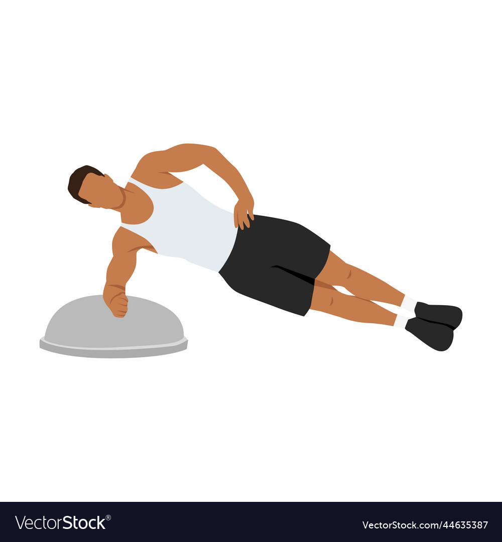 Man doing bosu ball side plank exercise flat vect Vector Image