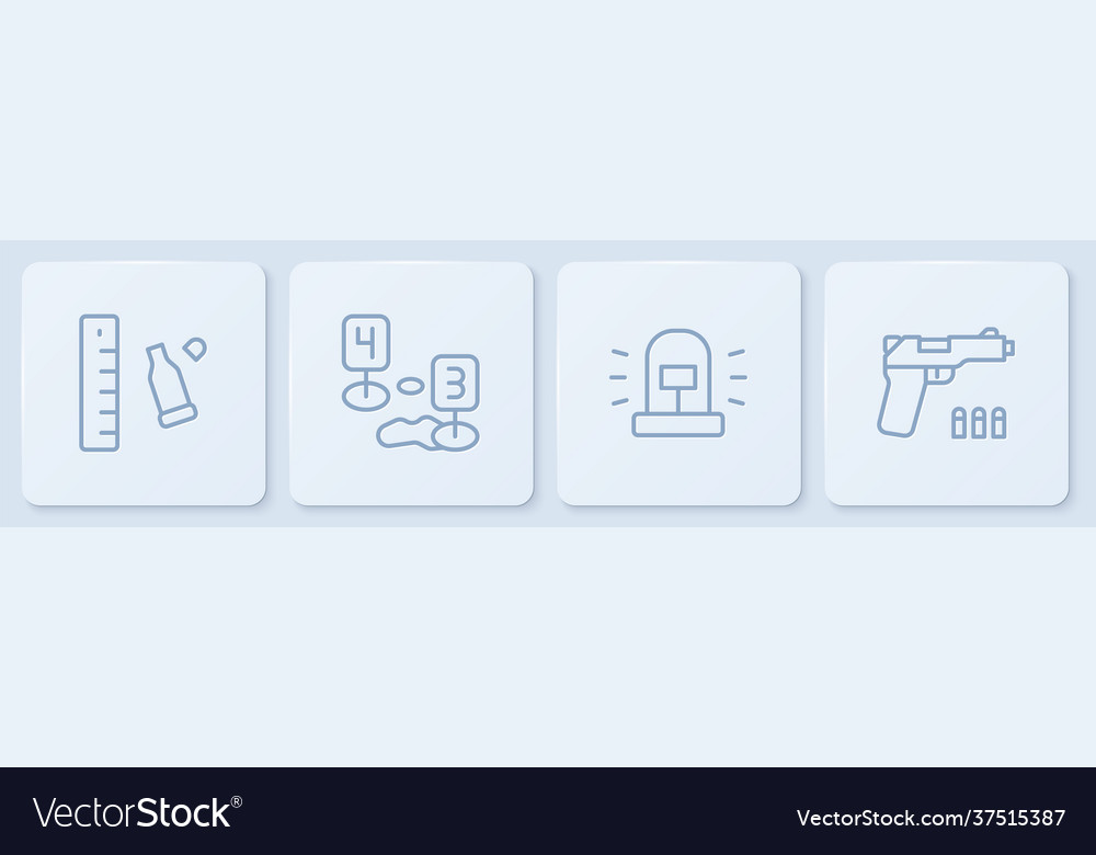 Set line bullet casing with ruler flasher siren vector image Set line bullet casing with ruler flasher siren