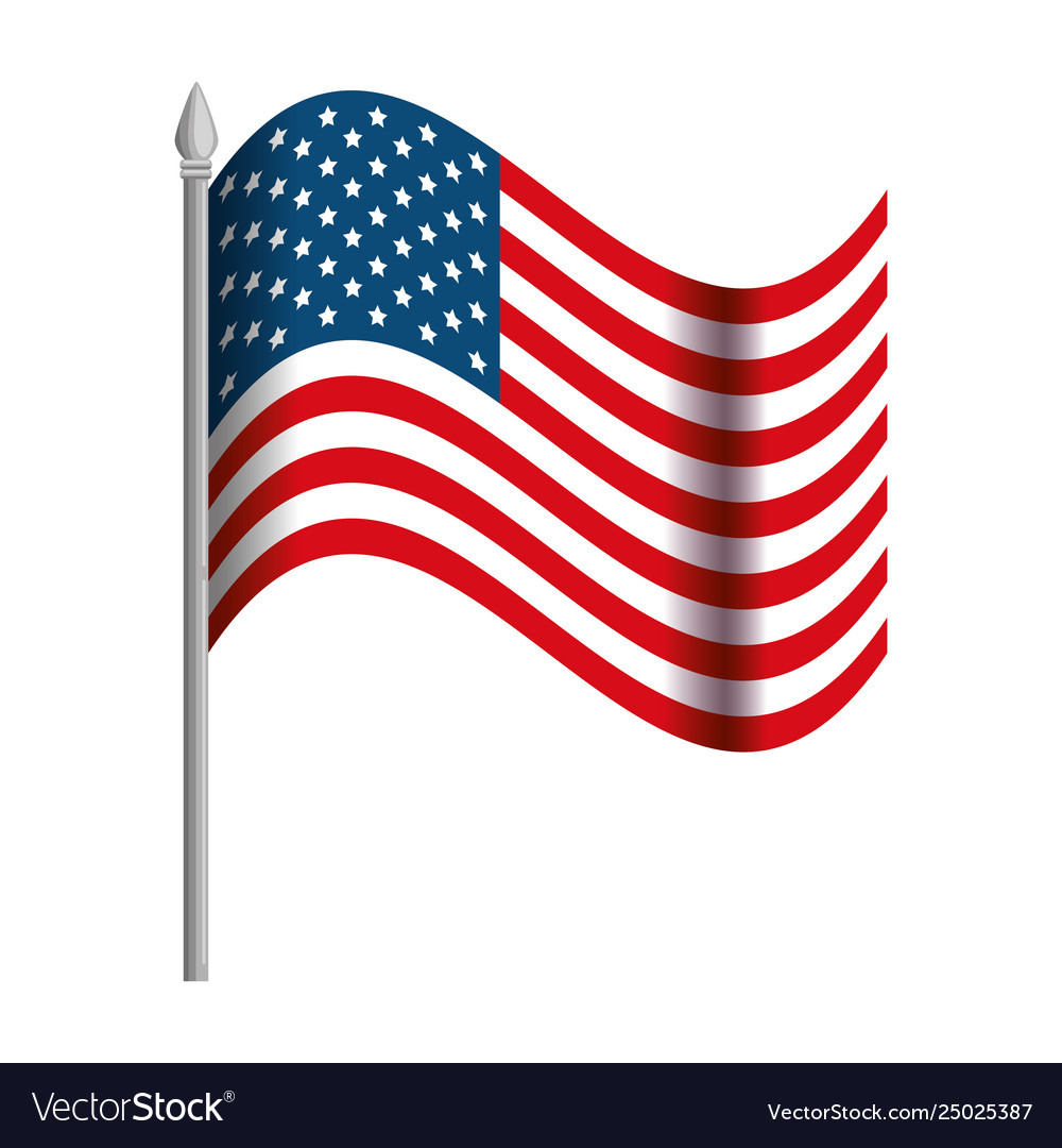 United states america flag in pole with waves vector image United states america flag in pole with waves