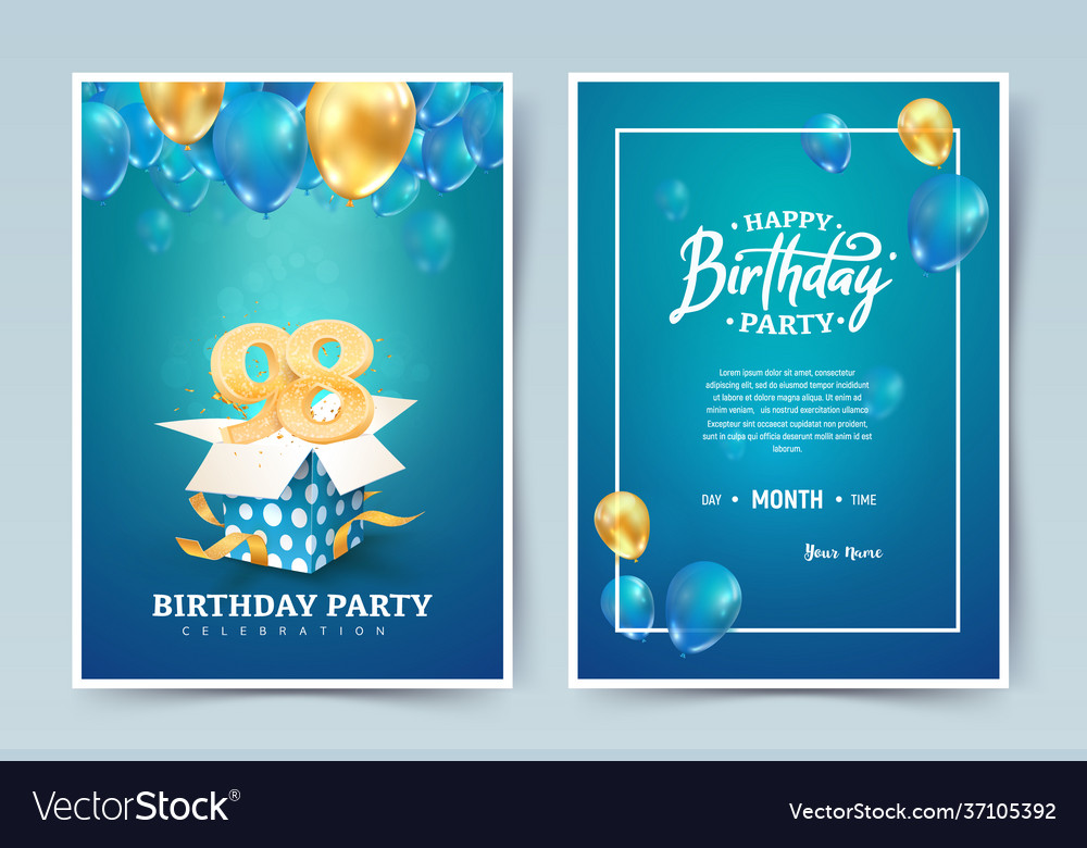 98th years birthday invitation double card Vector Image