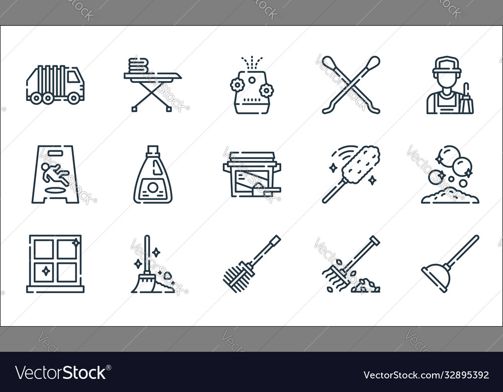 Cleaning line icons linear set quality vector image Cleaning line icons linear set quality