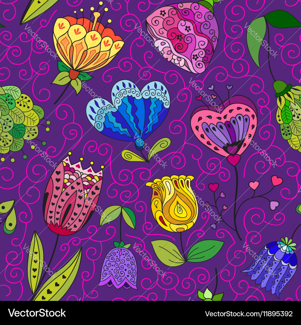 Flowers doodle seamless pattern Royalty Free Vector Image