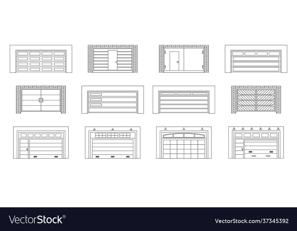 Garage door outline set icon