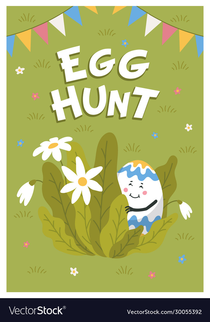 Happy easter poster colored egg with cute face vector image Happy easter poster colored egg with cute face