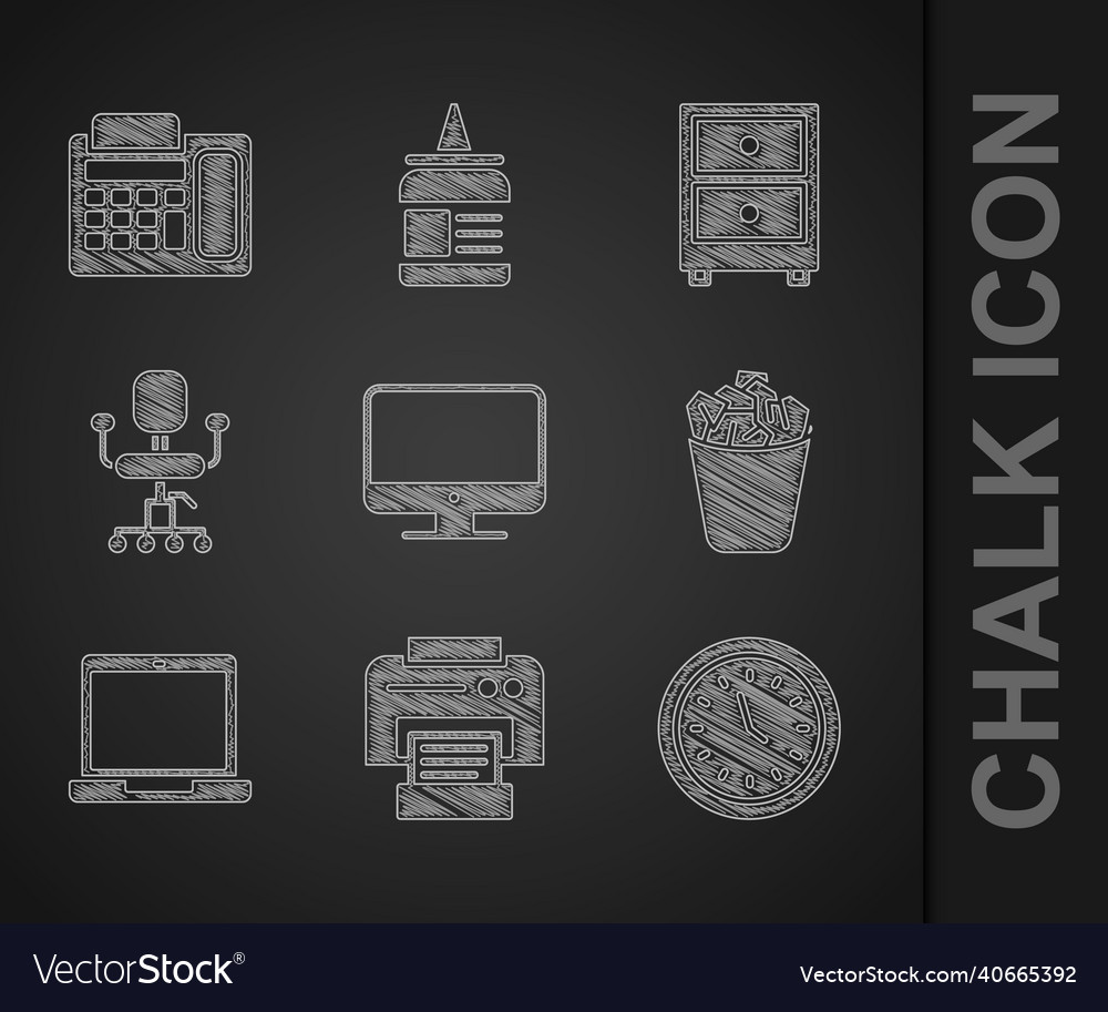Set computer monitor screen printer clock full vector image Set computer monitor screen printer clock full