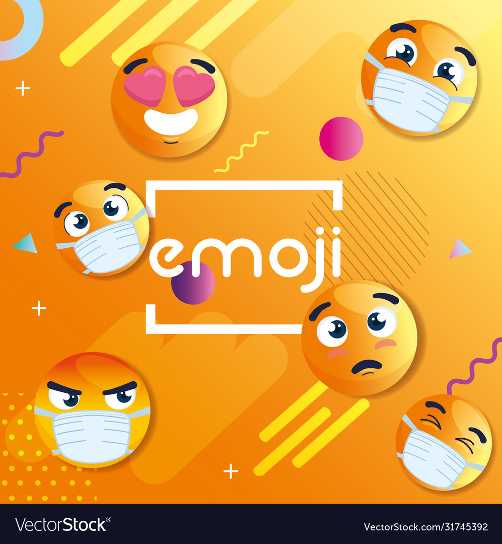 Set emoji wearing medical masks icons Royalty Free Vector