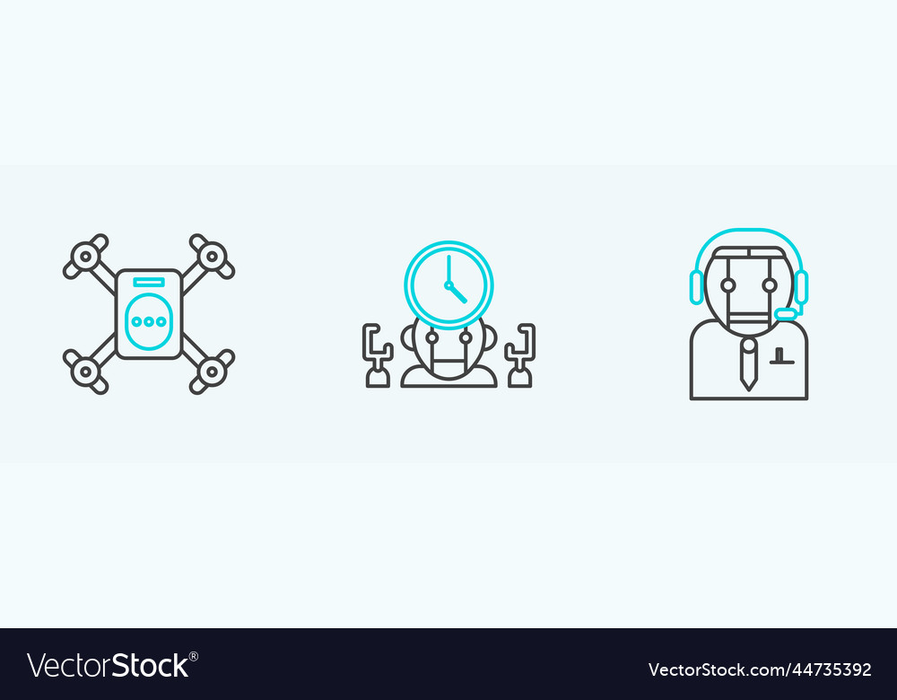 Set line worker robot drone flying with action vector image Set line worker robot drone flying with action