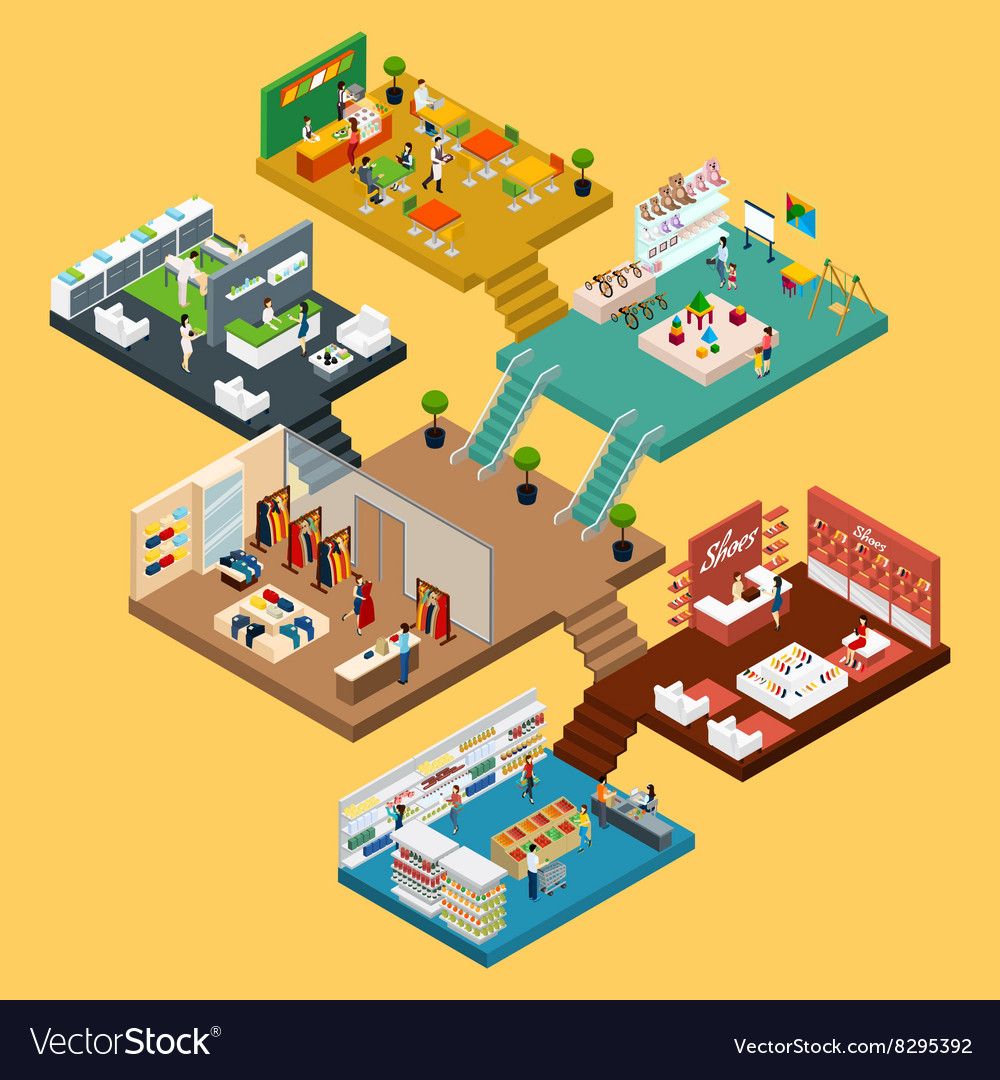 Shopping mall isometric concept Royalty Free Vector Image