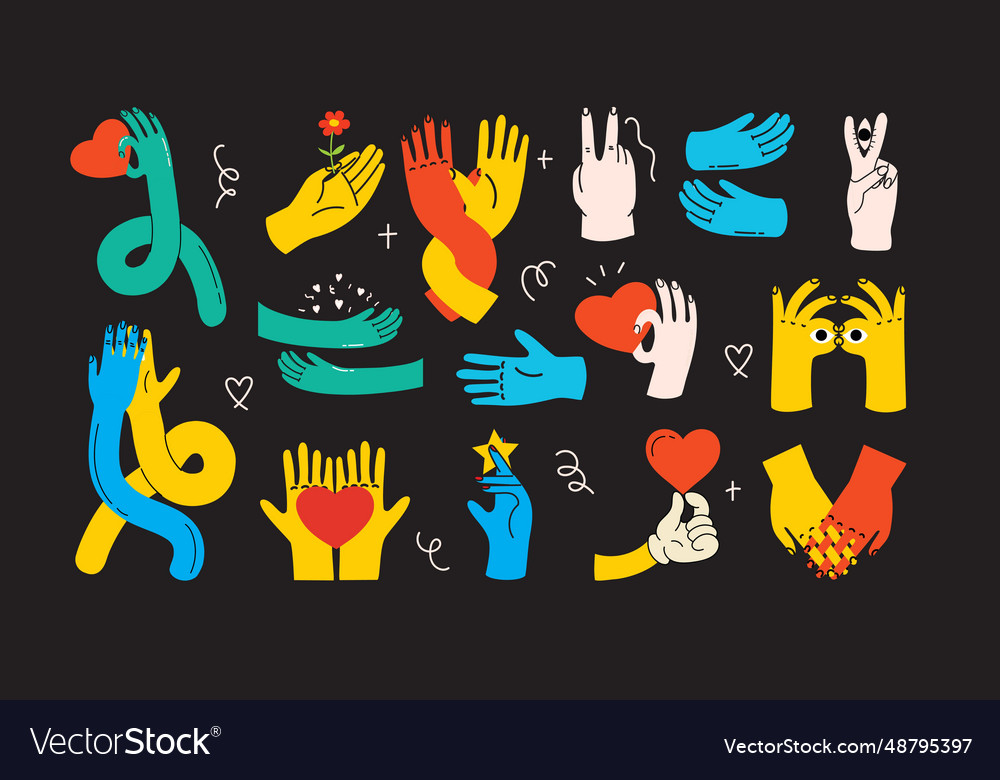 Cartoon hands abstract drawn comic set of hand vector image Cartoon hands abstract drawn comic set of hand