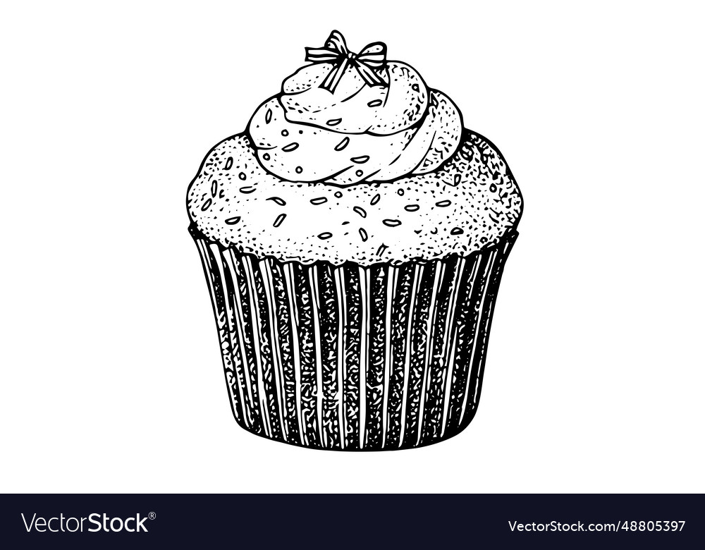 Cupcake hand drawn ink sketch engraved style Vector Image