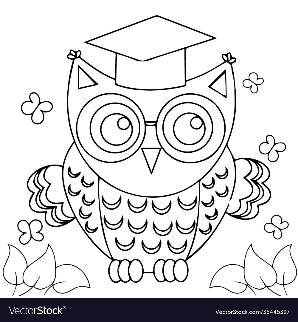 Decorative owl cartoons adult coloring book pages Vector Image