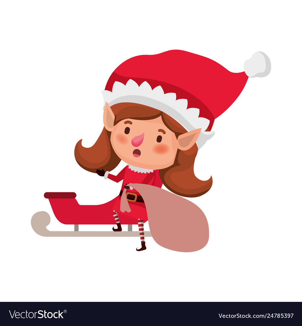 Elves woman with sleigh avatar character Vector Image