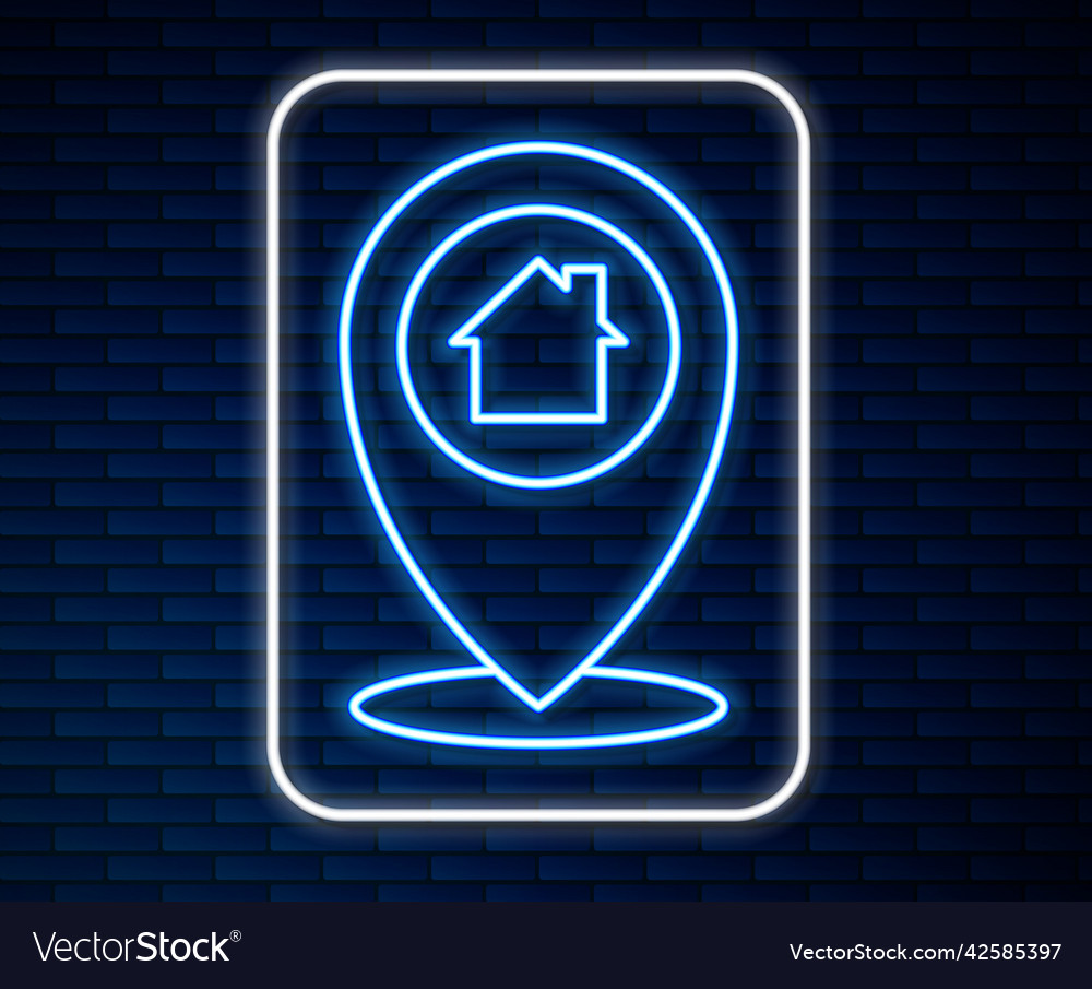 Glowing neon line map pointer with house icon vector image Glowing neon line map pointer with house icon