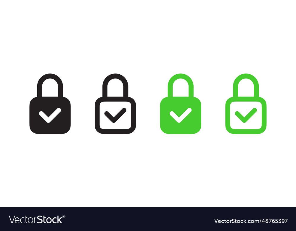 Lock icons with check mark padlock scalable vector image Lock icons with check mark padlock scalable