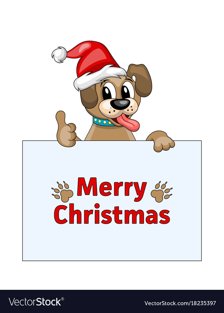 Merry christmas card with cool dog in santa hat