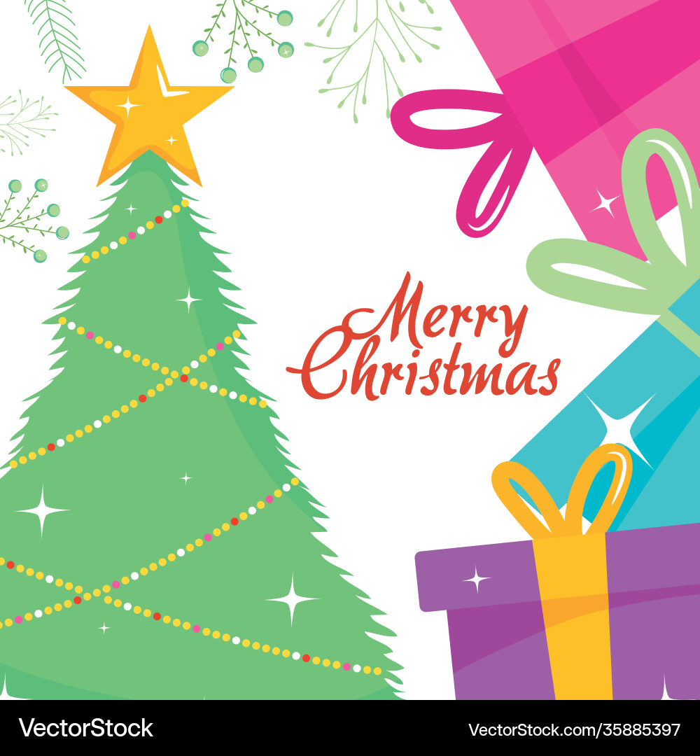 Merry Christmas Design With Colorful Gift Boxes Vector Image