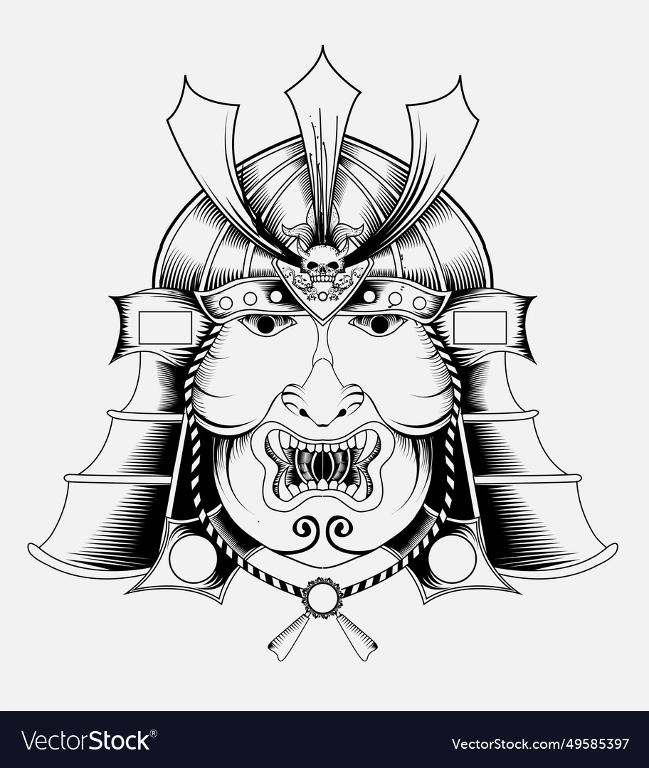 Samurai mask monochrome color Royalty Free Vector Image