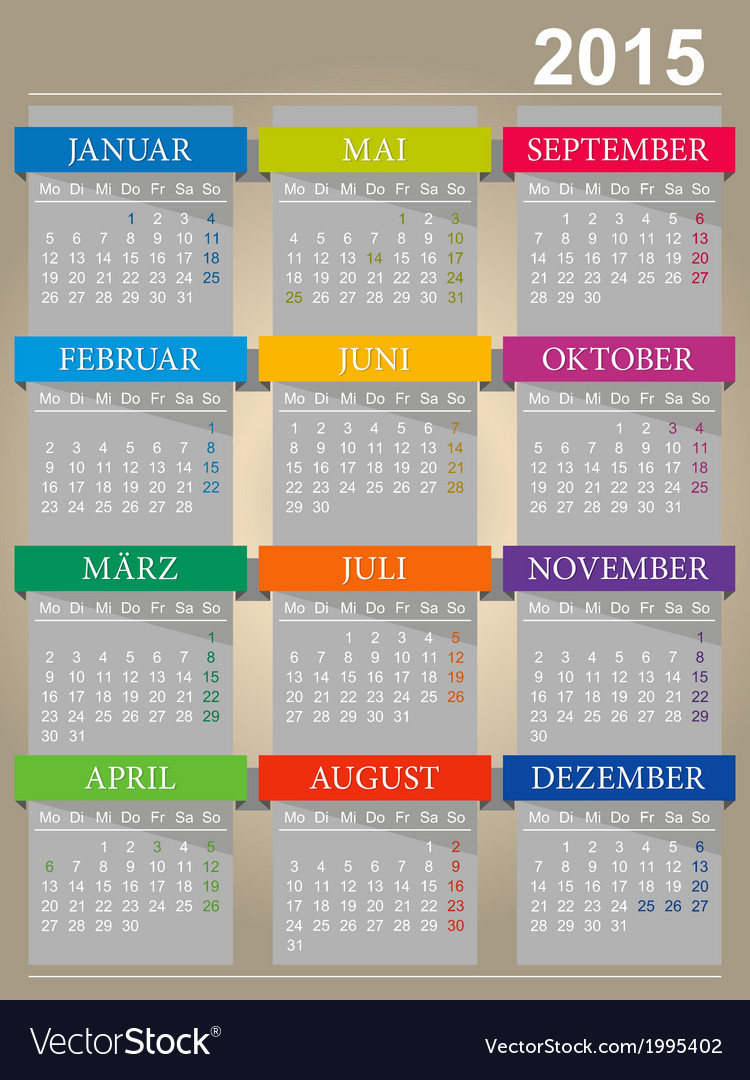 Calendar 2015 Royalty Free Vector Image - VectorStock