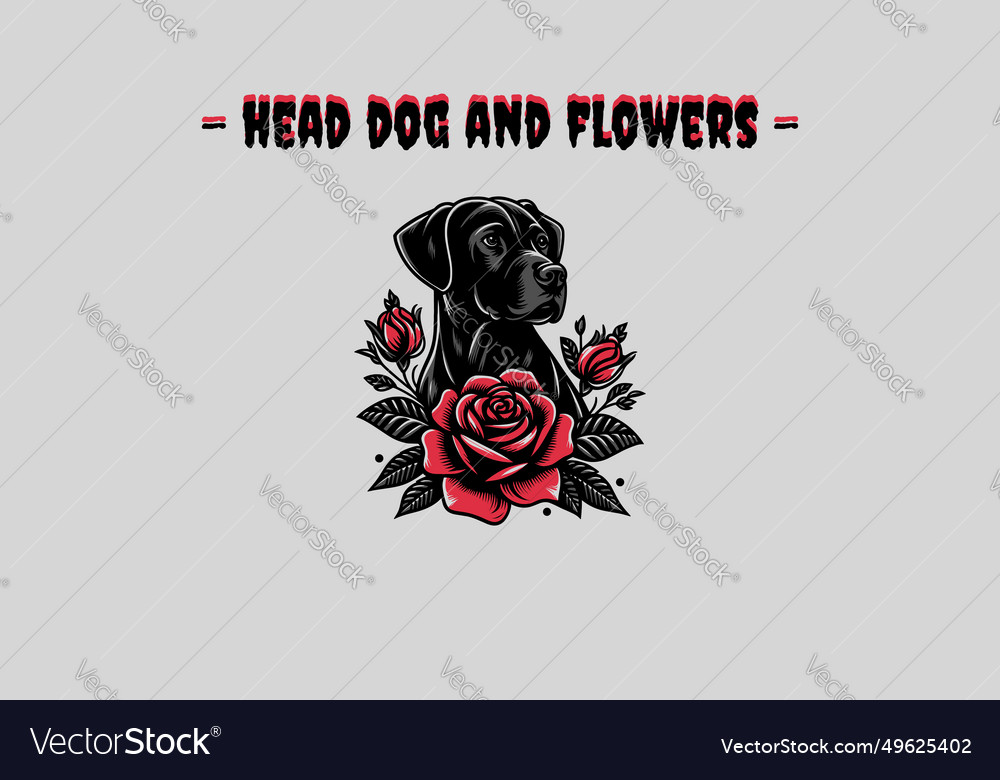 Head black dog and rose design