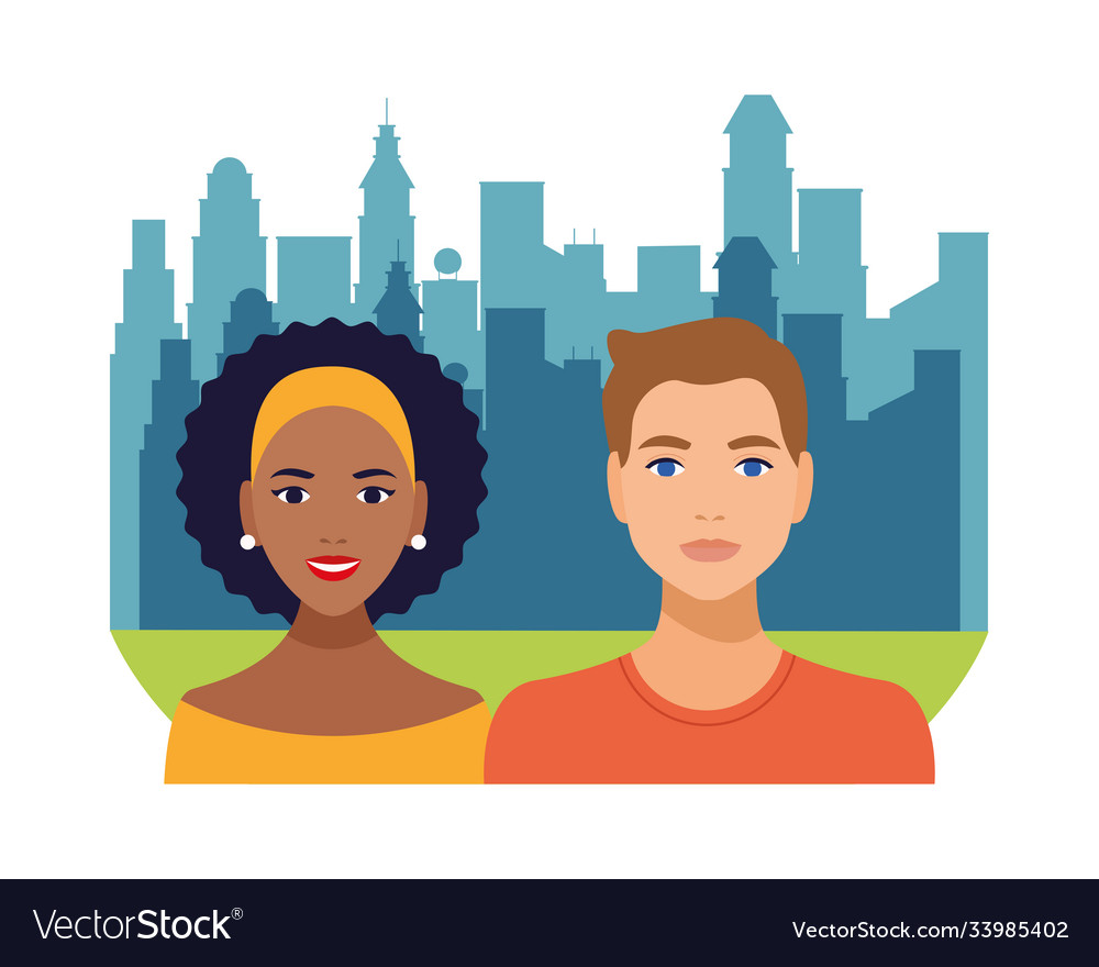 Interracial couple woman afro and man caucasian