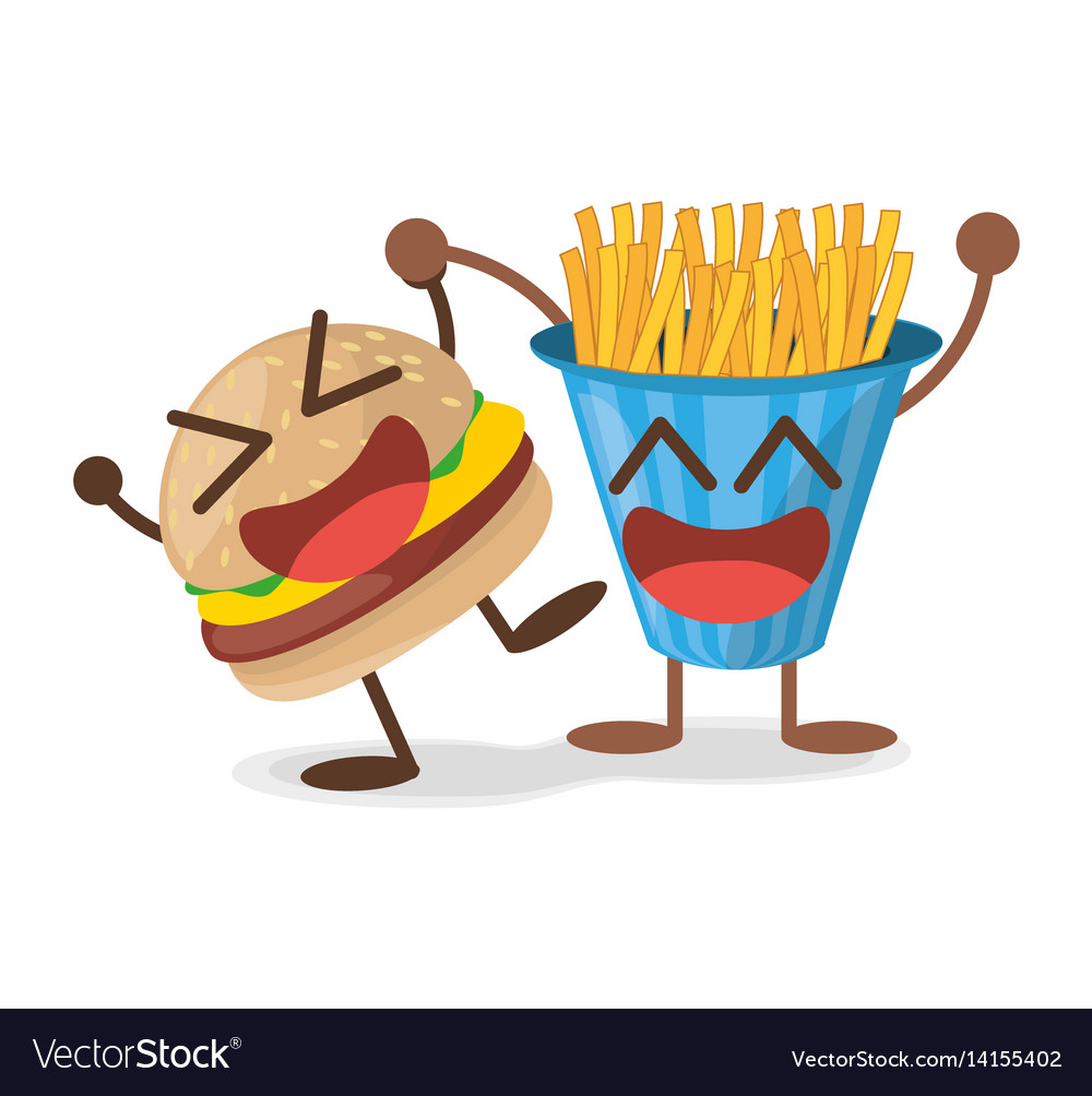 Kawaii burger french fries fast food Royalty Free Vector