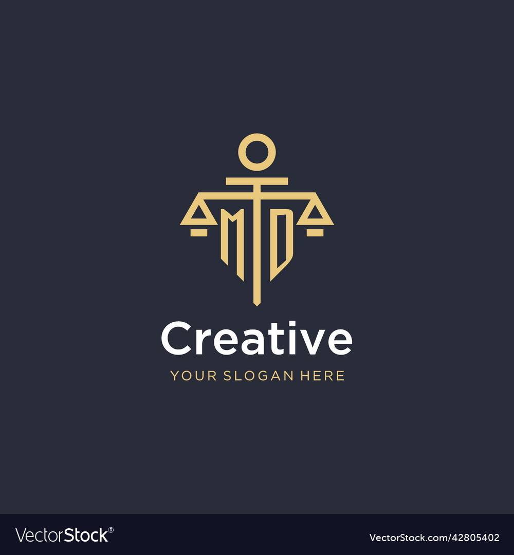 Md initial monogram logo with scale and pillar