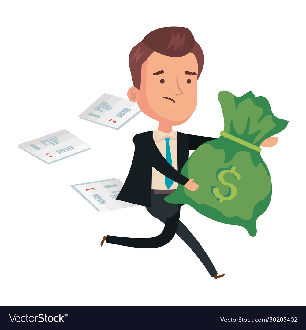 Money bag with businessman and voucher paper Vector Image