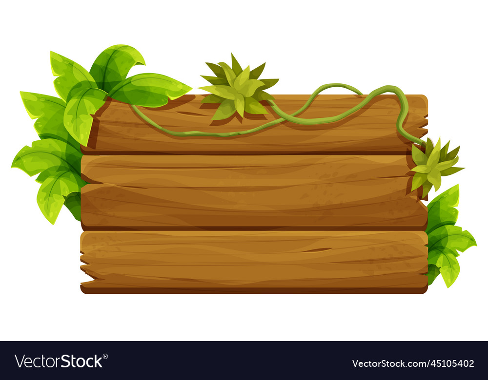 Old wood plank signboard decorated palm leaves Vector Image