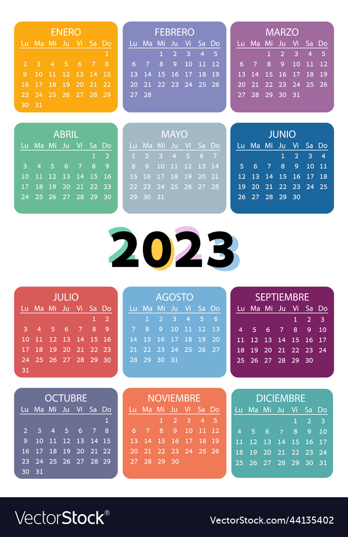 Pocket calendar on 2023 year spanish color