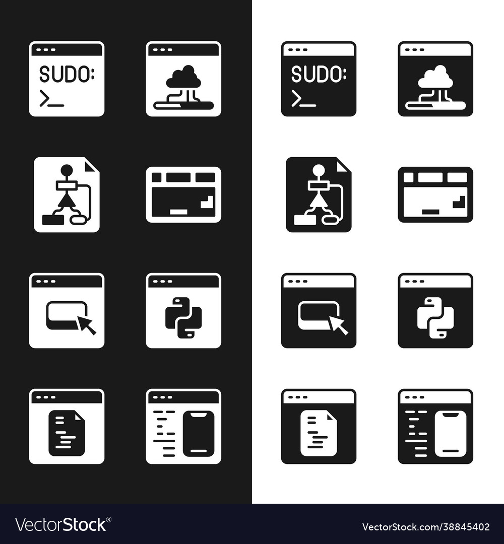 Set keyboard flowchart code terminal cloud vector image Set keyboard flowchart code terminal cloud