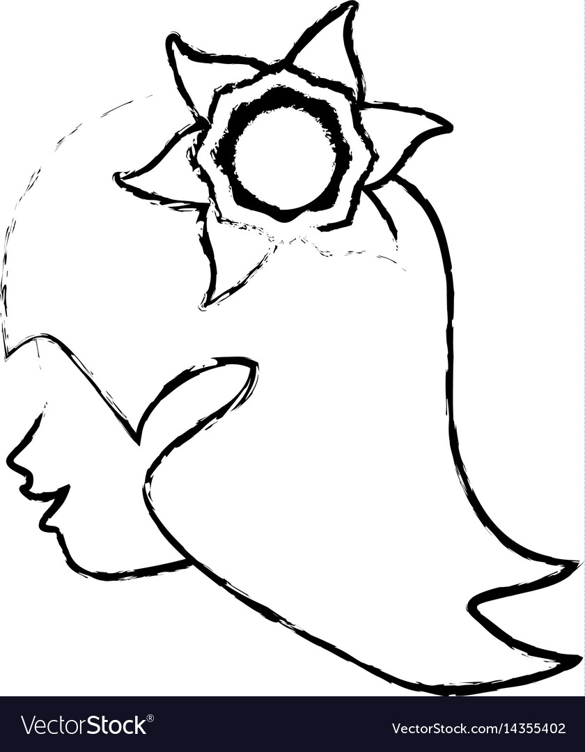 Sketch head woman flower icon