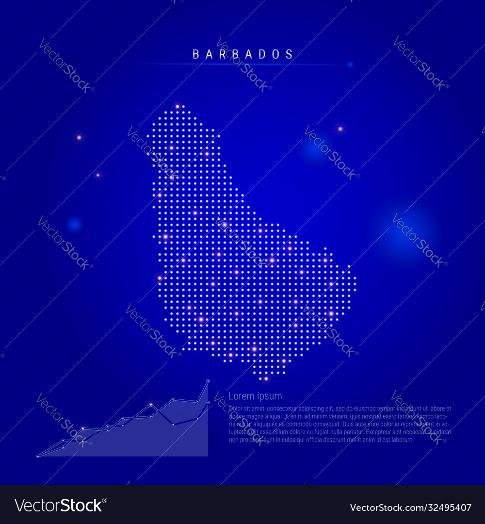 Barbados illuminated map with glowing dots dark