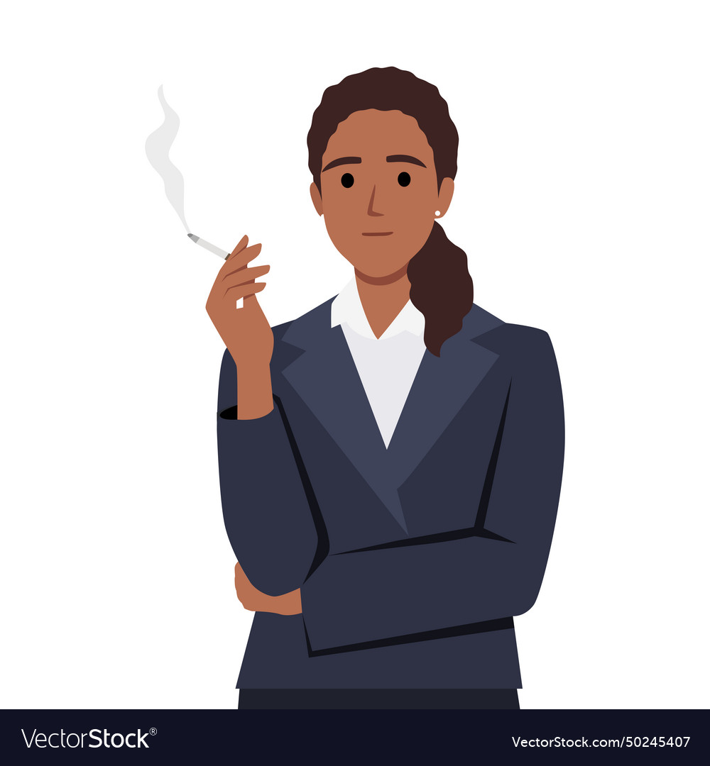 Business woman smoking cigarette to release