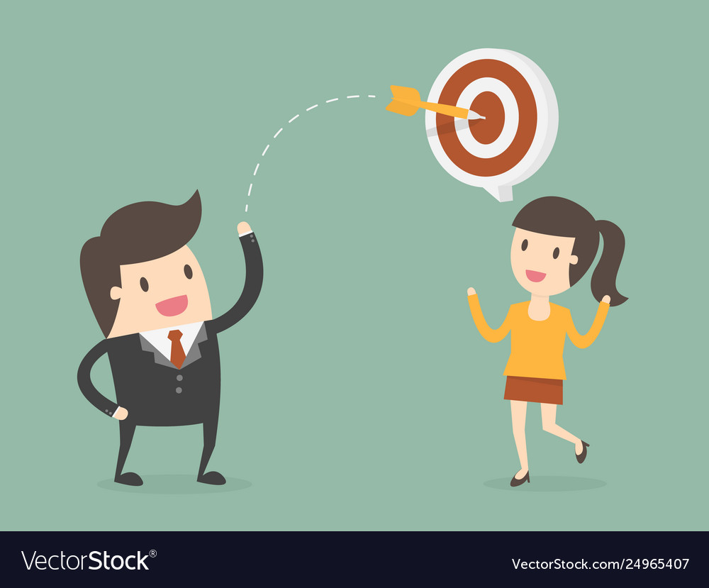 Businessman throw a dart into target on customer vector image Businessman throw a dart into target on customer