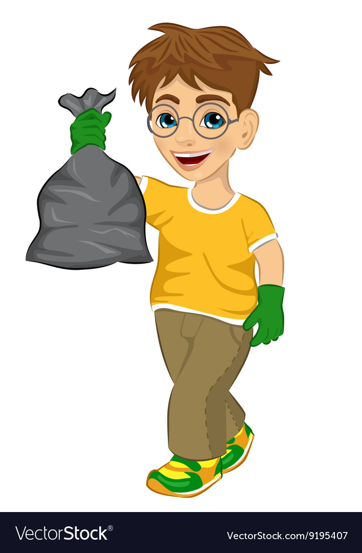 Cute Teenager Boy Holding Garbage Bag Royalty Free Vector