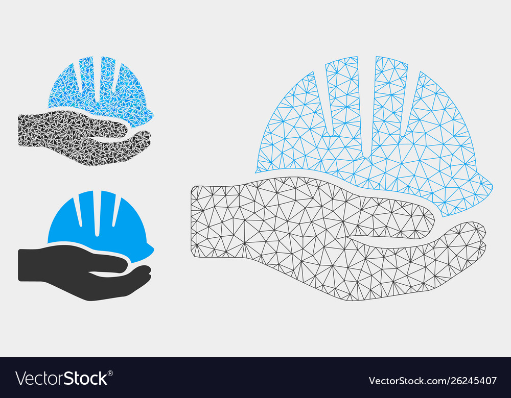 Hand with helmet mesh 2d model and triangle vector image Hand with helmet mesh 2d model and triangle